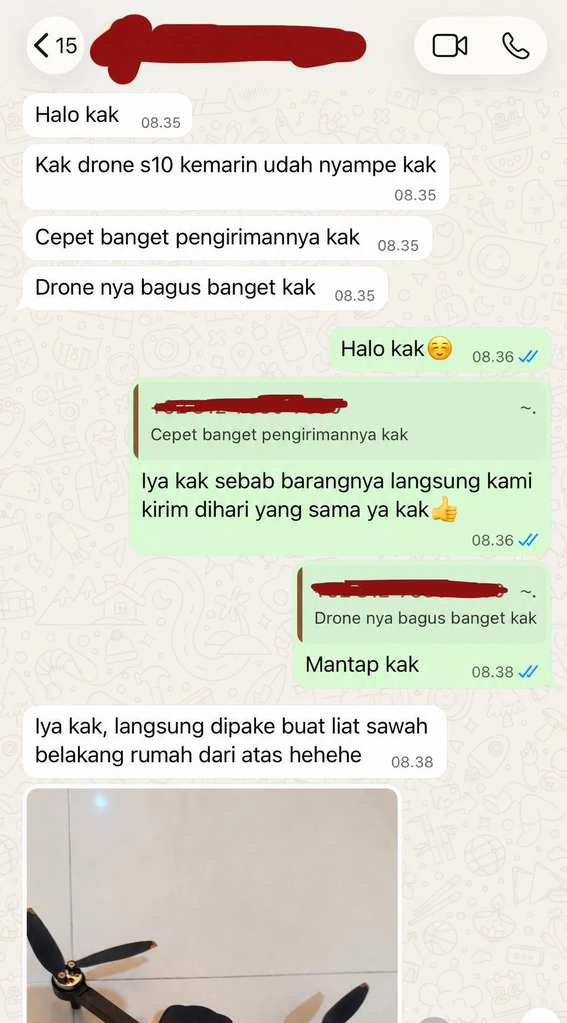 Screenshot chat WhatsApp pembeli Drone S10 Pro 4